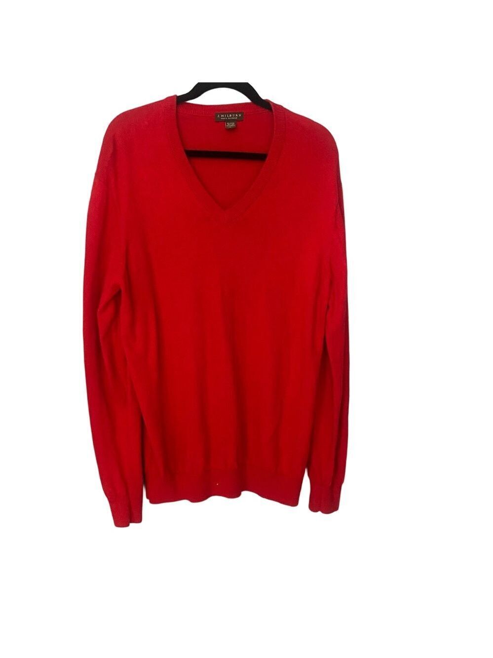 J. Hilburn Red V-Neck Silk Cashmere Cotton Sweater Men’s Large